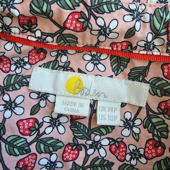 Boden Strawberry Print Multicolor Button Front Long Sleeve Blouse sz 10P Preppy - Picture 2 of 8